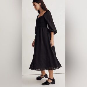 NWT Madewell Lucie Sweetheart Midi Dress Black Long Sleeve Dress